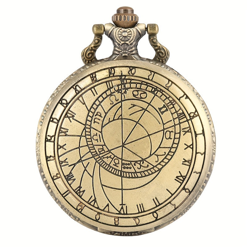 Antique Compass Geometric Pattern Pocket Watch