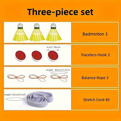 Badminton Training Set with 3 Hooks, Ropes, and Cords