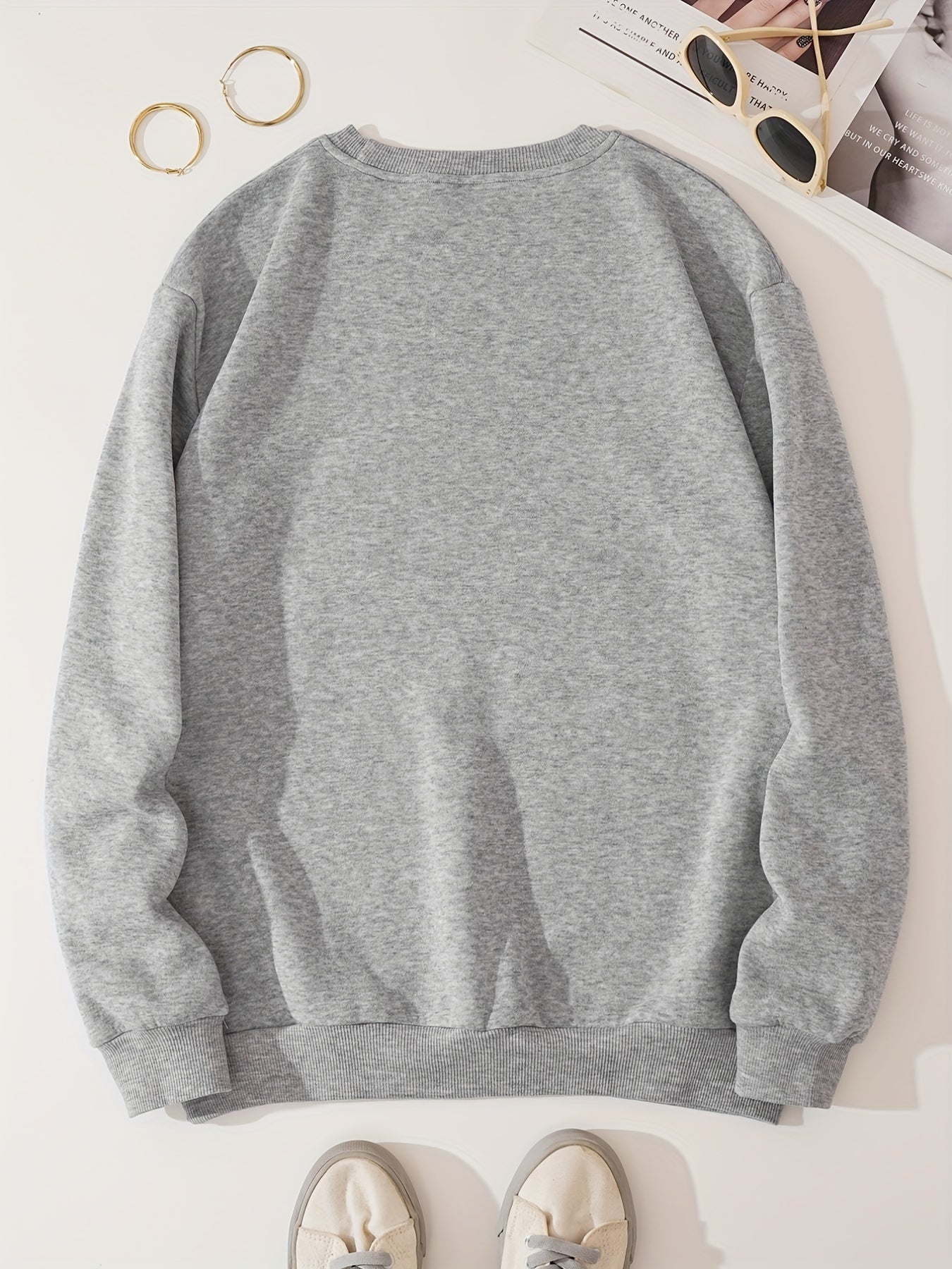 Women's Solid Pullover Sweatshirt Crew Neck Casual Long Sleeve