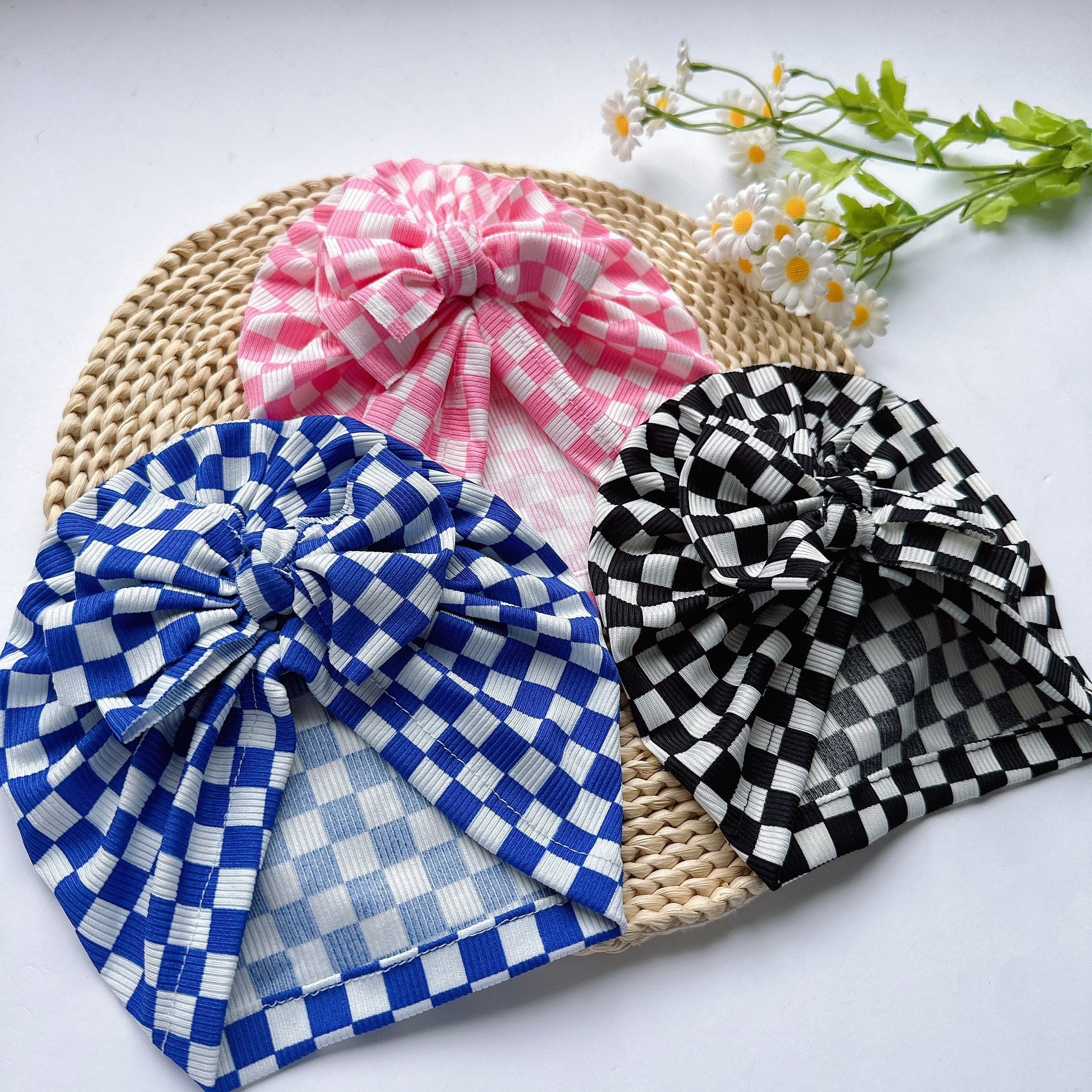 Soft Elastic Checkerboard Hat for Newborns