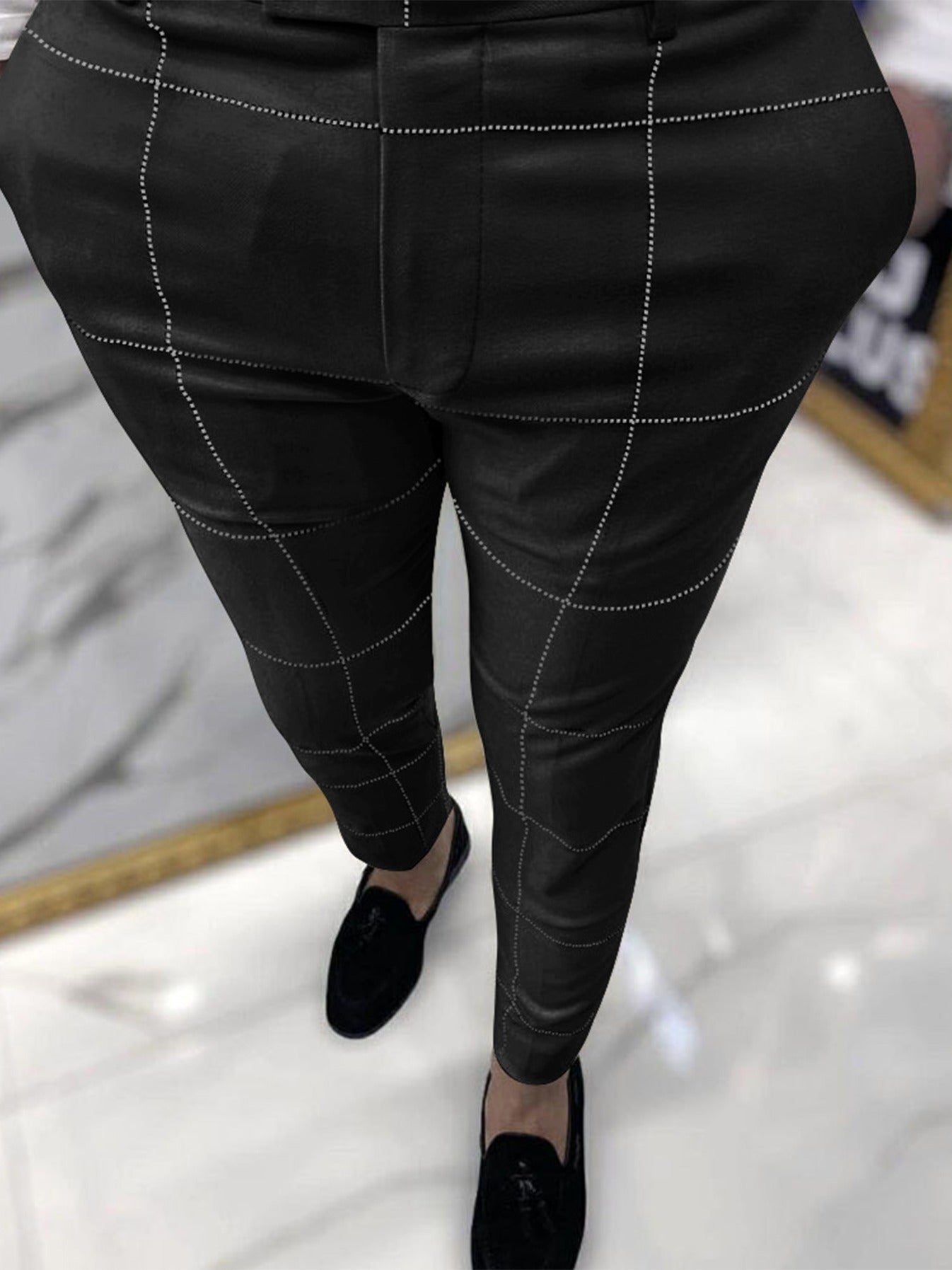 Men's Plaid Slim Fit Dress Pants Stretch Skinny Leg Long Trousers