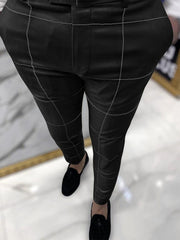 Men's Plaid Slim Fit Dress Pants Stretch Skinny Leg Long Trousers