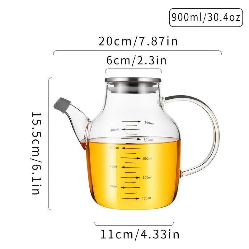 900ml Glass Dispenser with Lid Kitchen Cooking Container Handle Easy Pouring