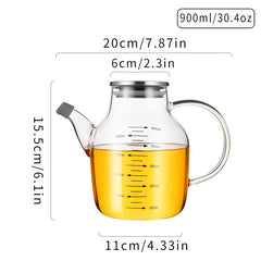 900ml Glass Dispenser with Lid Kitchen Cooking Container Handle Easy Pouring