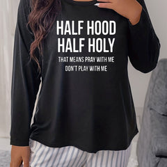 Women's Plus Size Letter Graphic Long Sleeve Round Neck Sleepwear T-shirt