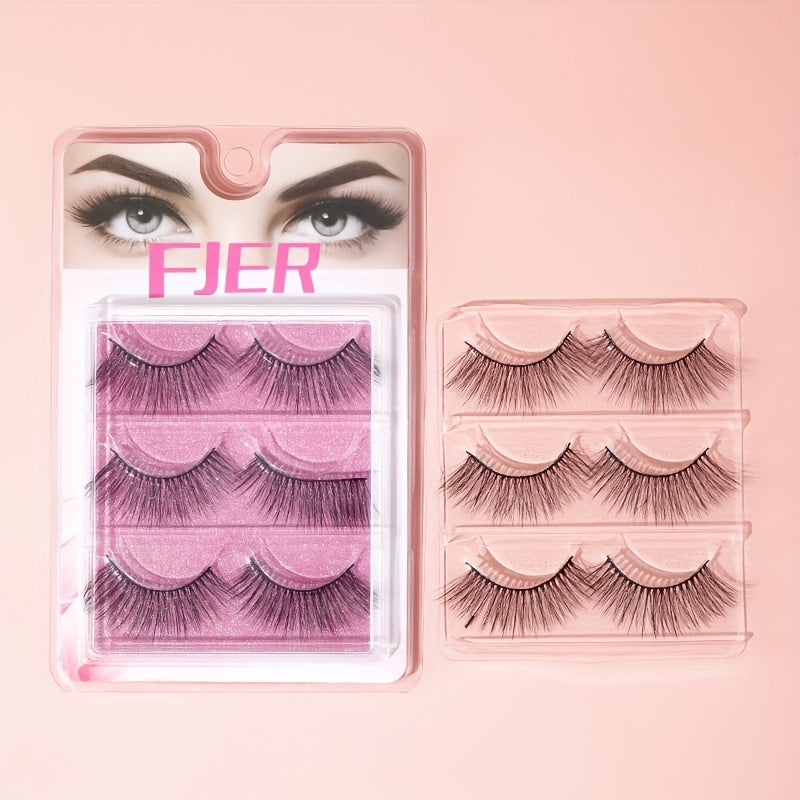 3 Pairs Fluffy Natural Look Faux Mink Lashes Soft Reusable Eyelashes