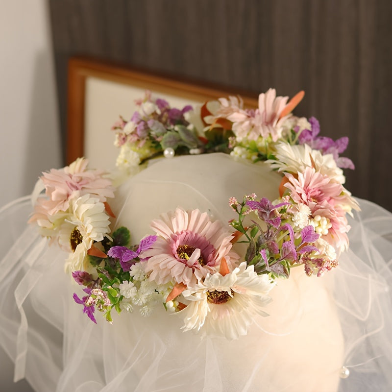 Boho Bride Crown Headband Large Sunflower Floral Headscarf Bridal Headpiece