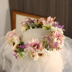Boho Bride Crown Headband Large Sunflower Floral Headscarf Bridal Headpiece