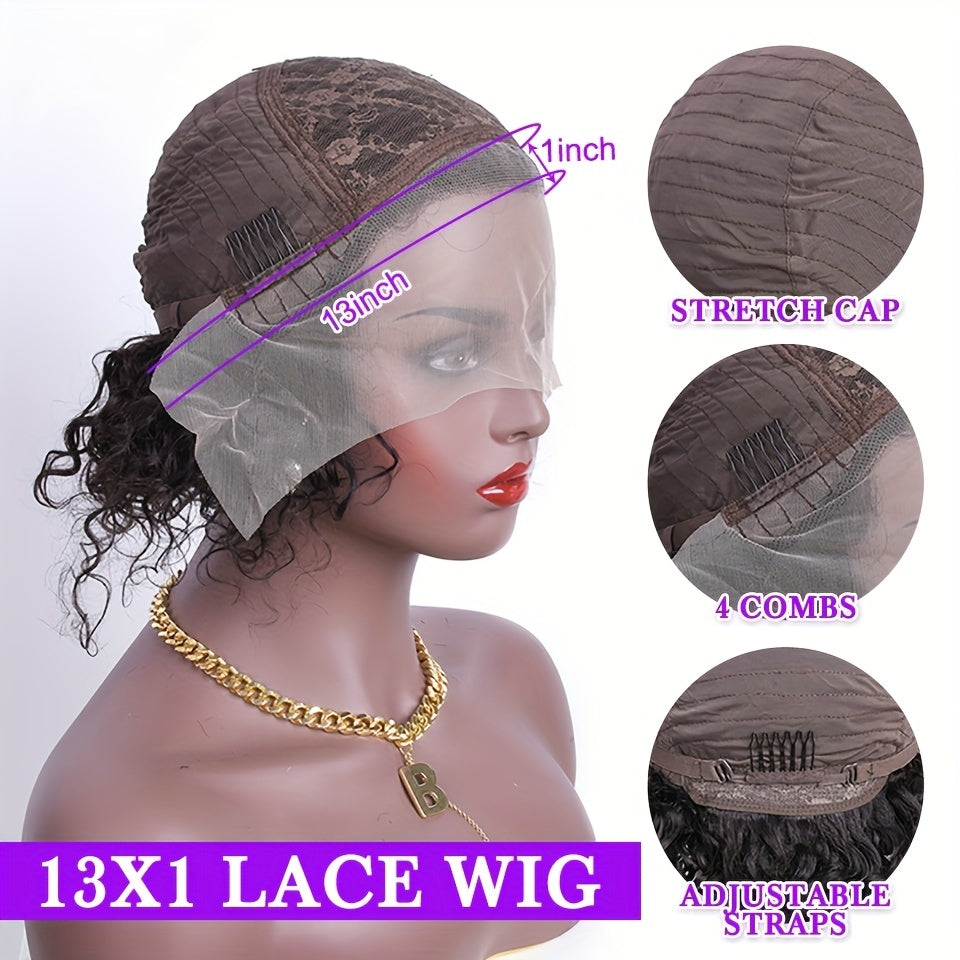Brazilian Human Hair Pixie Cut Wig with T Part Lace Front Short Curly Wig