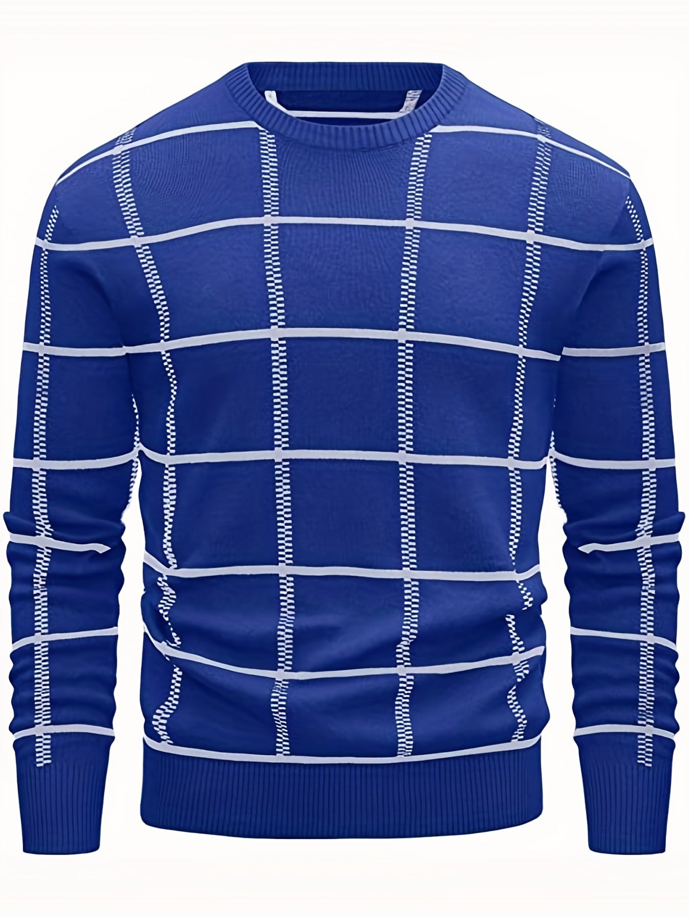 Men's Casual Plaid Sweater Loose Fit Comfy Pullover