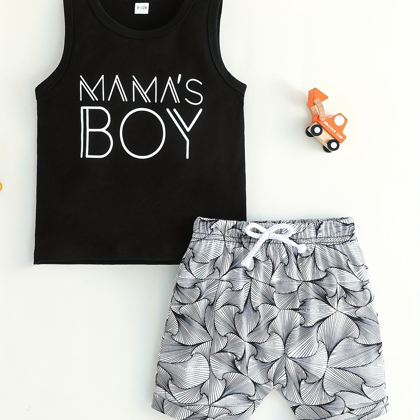 2pcs Baby Boys Mama's Boy Tank Top & Shorts Set