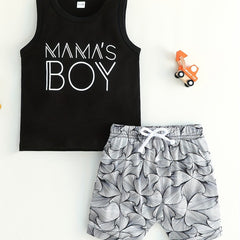 2pcs Baby Boys Mama's Boy Tank Top & Shorts Set