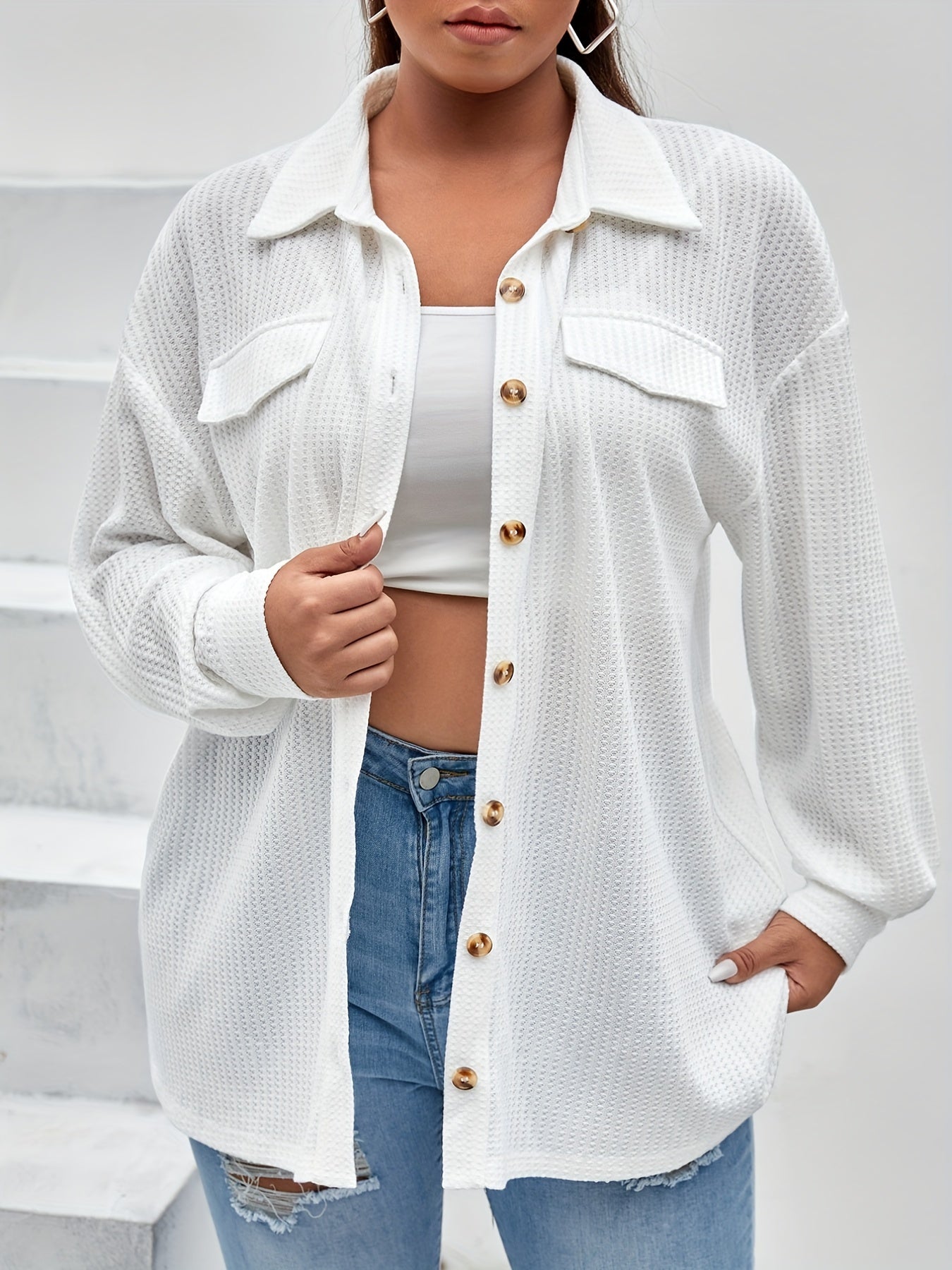 Hollow Out Casual Blouse Women's Lightweight Stretch Shirt