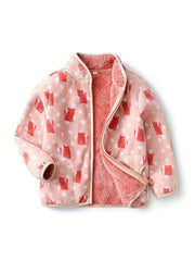 Girls Fleece Heart Printed Zipper Jacket for Outdoor
