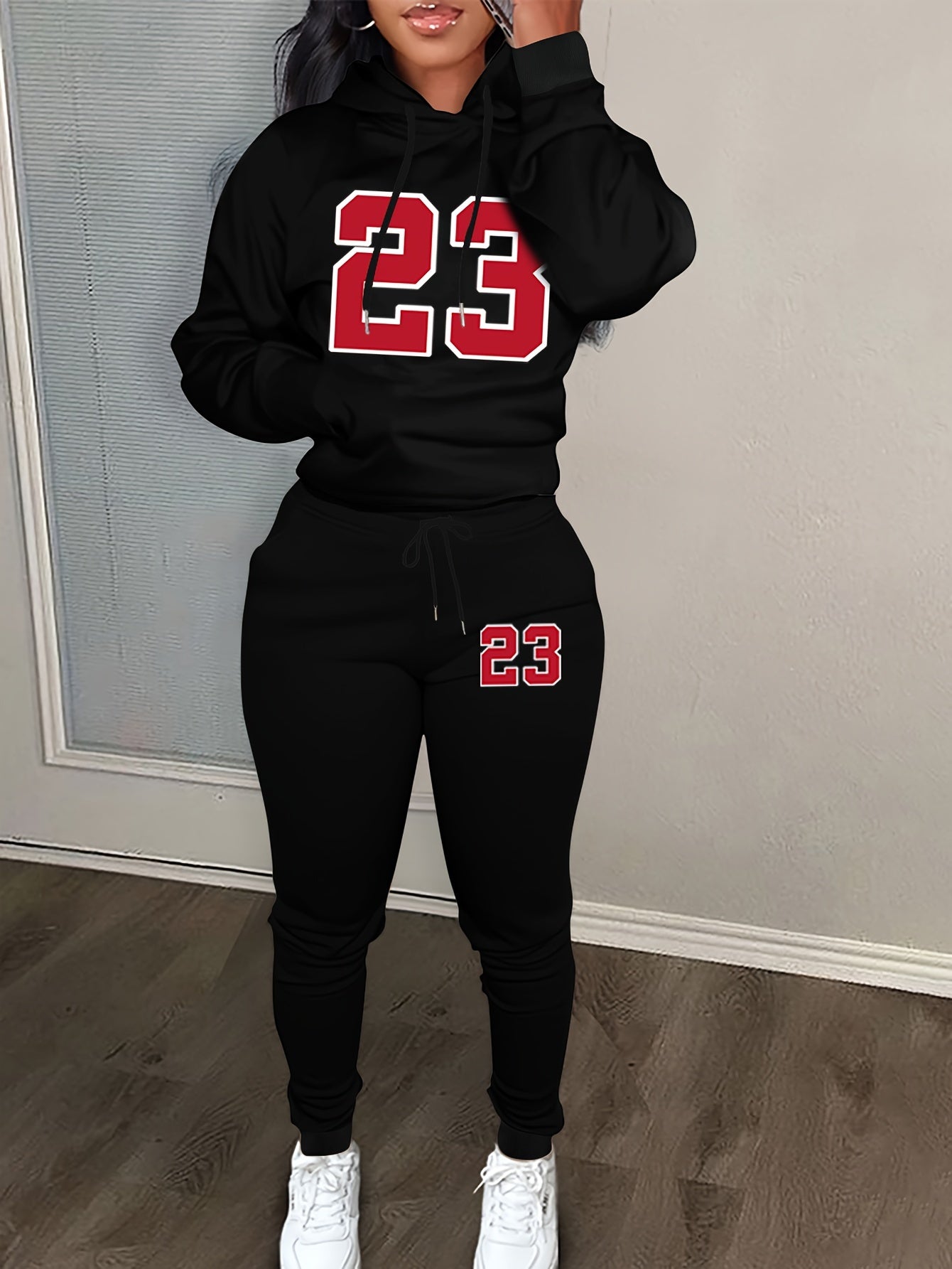 Letter Print Hoodie & Joggers Outfits 2 Piece Set