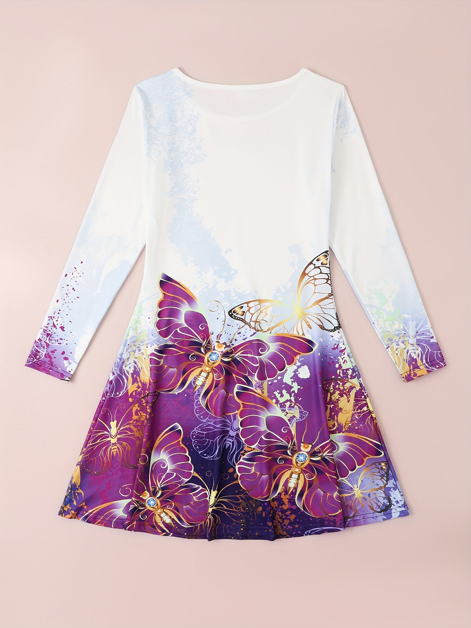 Girls 3D Butterfly Graphic Long Sleeve Dress