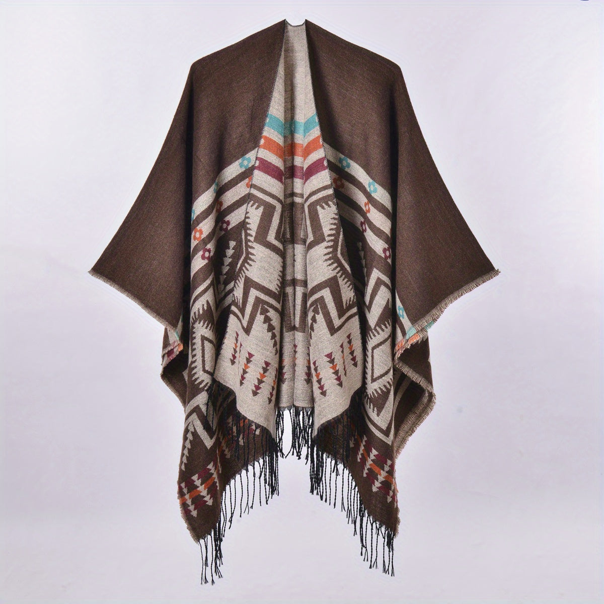 Geometric Print Cashmere Shawl with Tassels
