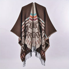 Geometric Print Cashmere Shawl with Tassels