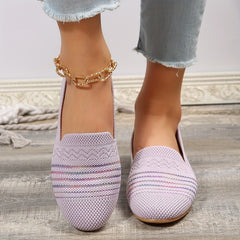 Women's Knitted Flat Shoes Almond Toe Slip On Soft Sole Casual Loafers