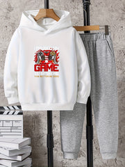Boys Gamepad Print Hooded Sweatshirt & Sweatpants Set