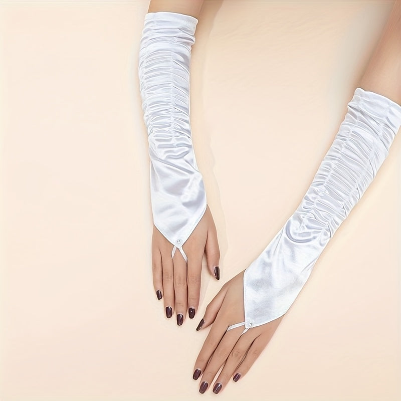 Satin Women'S Long Sleeve Cuffs with Rhinestone Accents - Retro No Finger