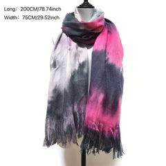 Cashmere Scarf Tie Dye Long Fringe Shawl Warm Outdoor Wrap