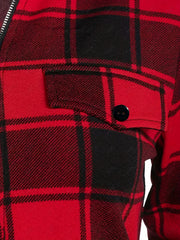 Plaid Print Roll Up Sleeve Notched Neck Blouse