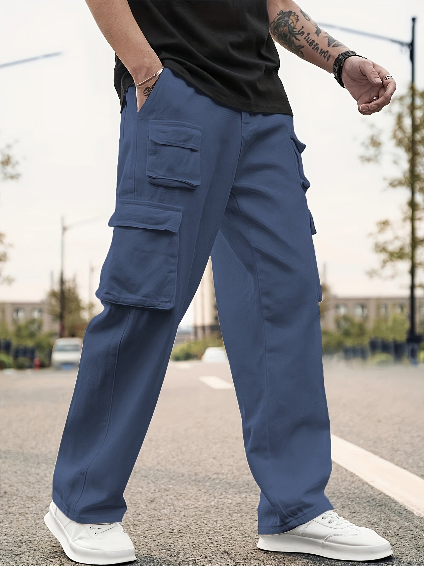Men's Flap Pocket Cargo Pants Loose Fit