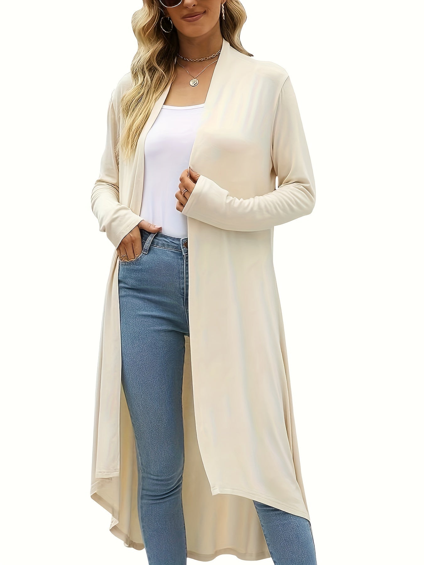 Open Front Drape Knit Cardigan Long Sleeve Sweater Women's Clothing