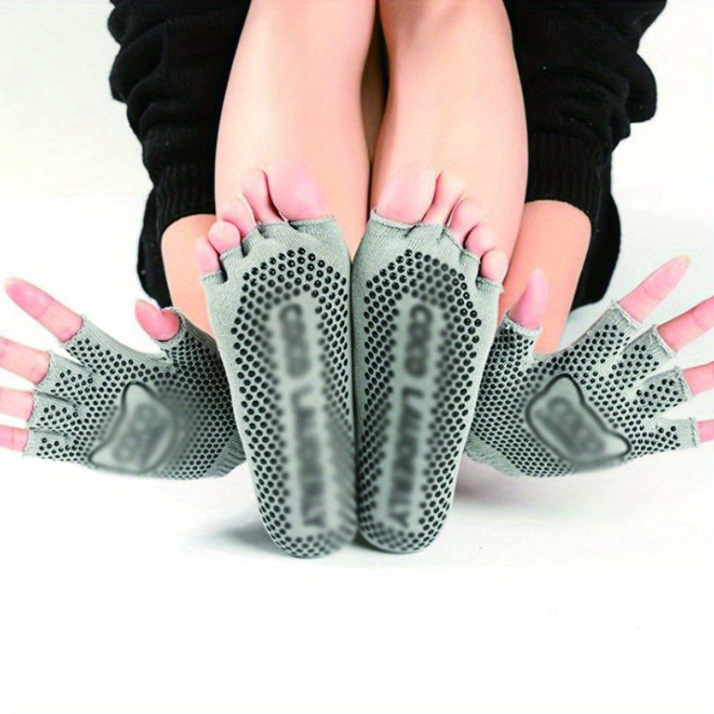 Non Slip Yoga Socks and Gloves Set for Improved Grip