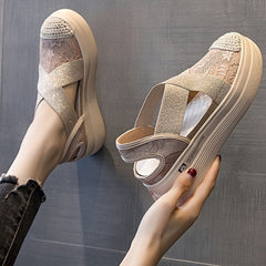 Women's Cross Strap Lace Espadrille Sandals Slingback Slip On Platform Shoes