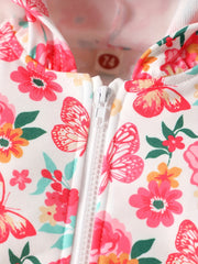 Flower & Butterfly Print Hooded Jacket for Baby Girls
