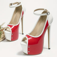 Colorblock Peep Toe Ankle Strap Stiletto Heels