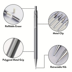3pcs 0.7mm Metal Mechanical Pencils for Stylish Writing, Offices, Schools