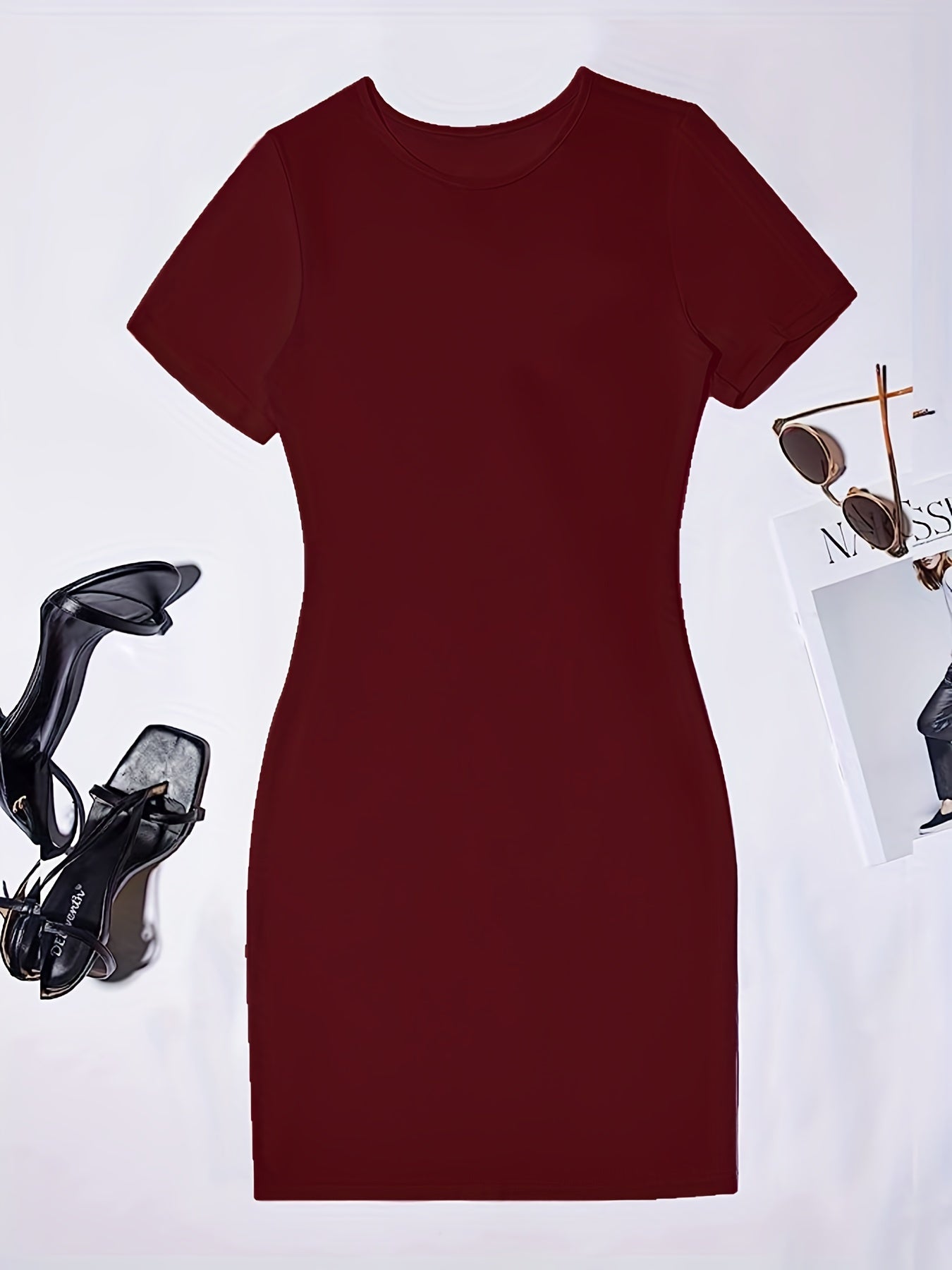 Short Sleeve Bodycon Tee Dress Crew Neck Casual