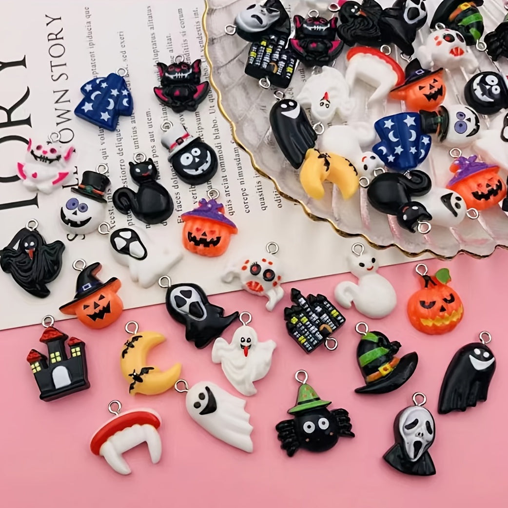 10pcs Halloween Resin Pumpkin Head Bat Demon Persian Cat Shirt Castl