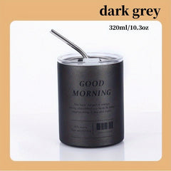 Insulated Vacuum Flask with Straw Stainless Steel Thermal Bottle