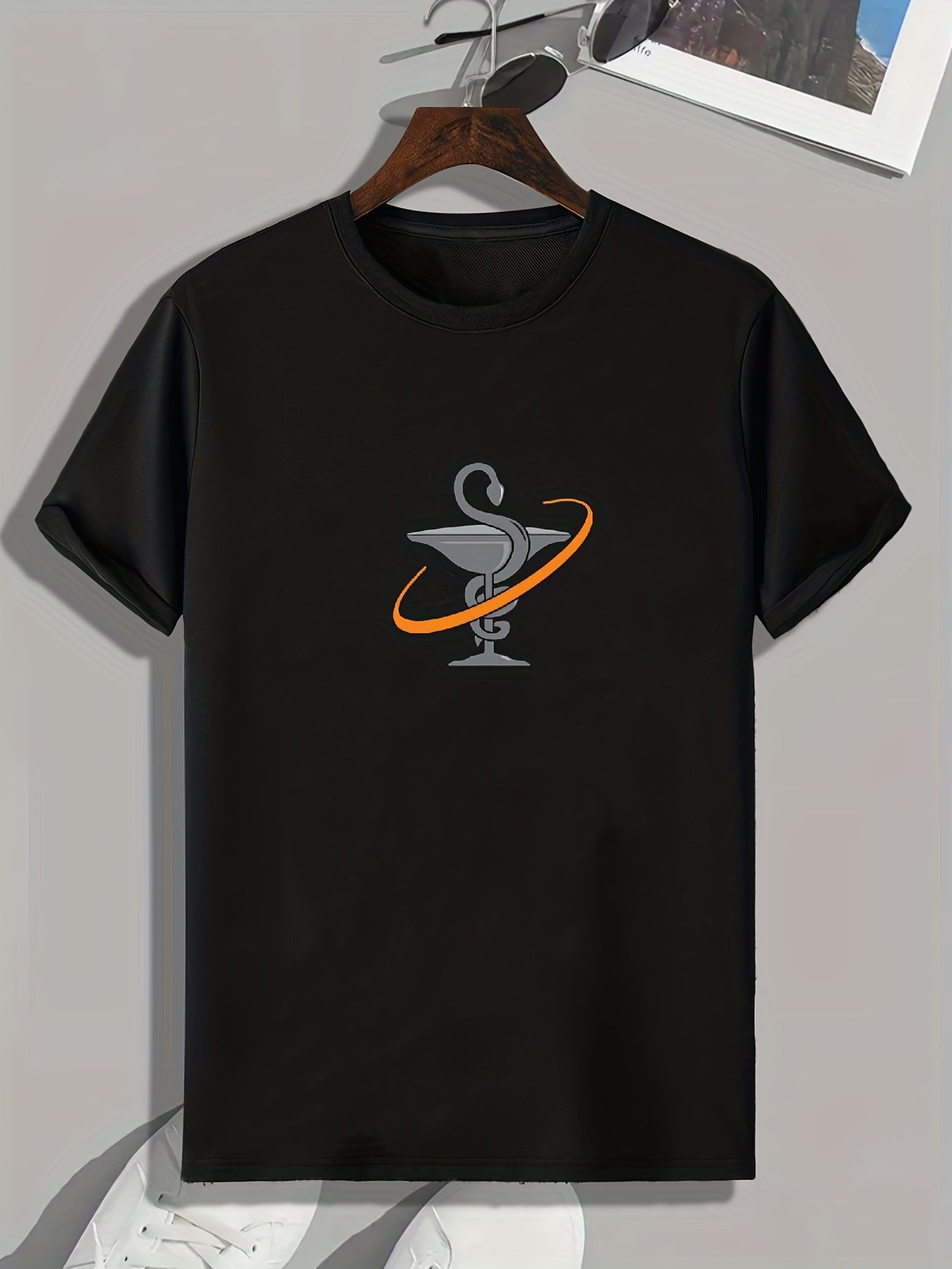 Snake & Cup Print Men's Comfy T shirt Active Breathable Tee Outdoor Summer