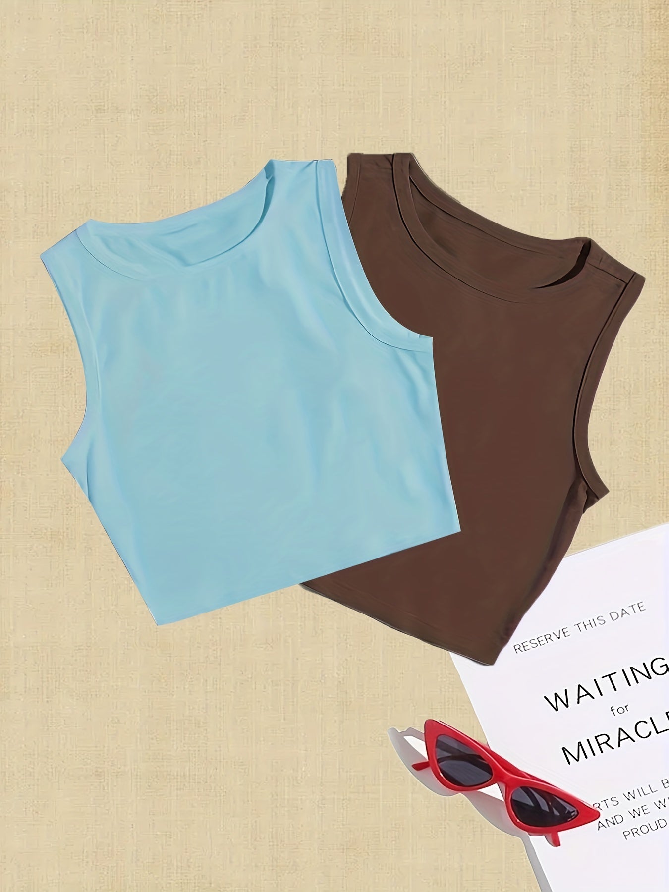2 Pack Y2K Sleeveless Crop Tank Tops Summer Women's Clothing