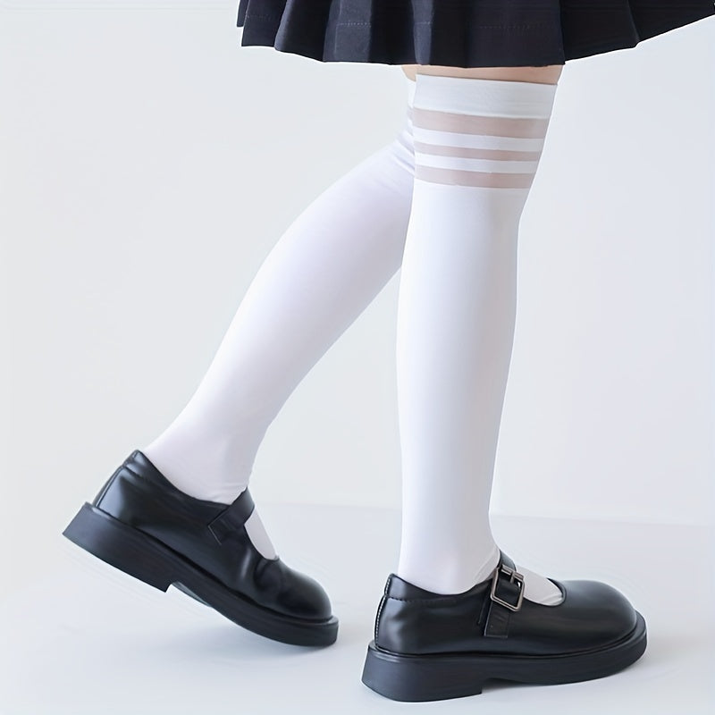 Girls Striped Over The Knee Socks Kids Comfortable Stocking Dress Socks
