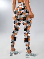 Halloween Cat Pumpkin Print Yoga Leggings High Waist Sports Tight Pants