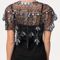 Vintage Sequin Beaded Cape Shawl for Women
