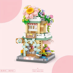 City Street View Building Block Set DIY Ice Cream Coffee Flower Shop Model Toy