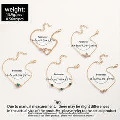 5pcs Retro Style Bracelet Love Rhinestones Infinity Symbol Green Bracelet