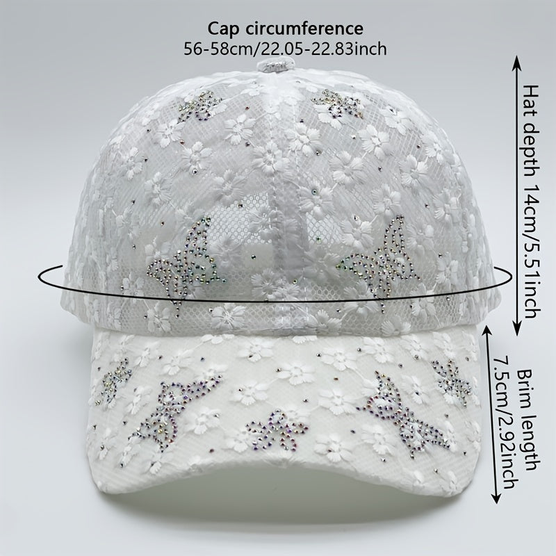 Rhinestone Butterfly Baseball Cap Lace Hollow Out Breathable Dad Hats