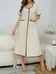 V Neck Short Sleeve Home Dress With Pockets Women's Loungewear
