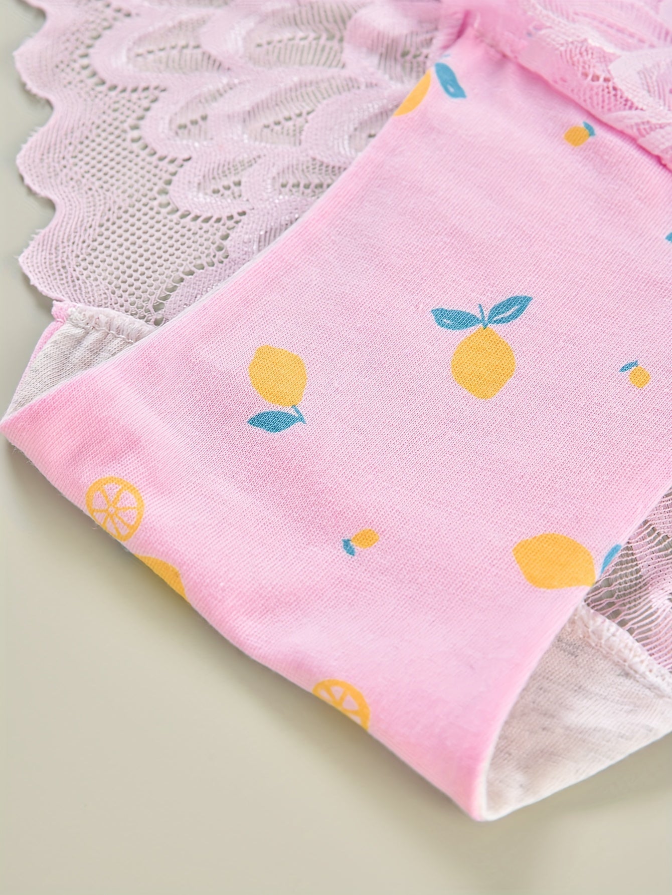 2 Pack Plus Size Panties Set Women's Plus Feather Lace Lemon Print