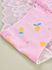 2 Pack Plus Size Panties Set Women's Plus Feather Lace Lemon Print