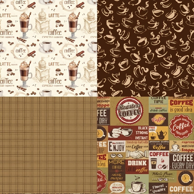 Coffee Themed DIY Scrapbook Stickers & Backgrounds Kit - 24 Sheets