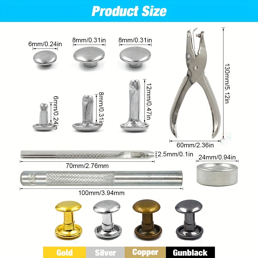 480pcs Double Cap Rivets Stud Round Nail Spike for Leather Craft